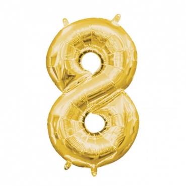 Folien Zahlenluftballon 8 in Gold, ohne Helium verwendbar, 46 cm hoch