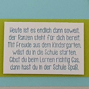 Fotoalbum Einschulung, Schulranzen in Türkis/Hellgrün