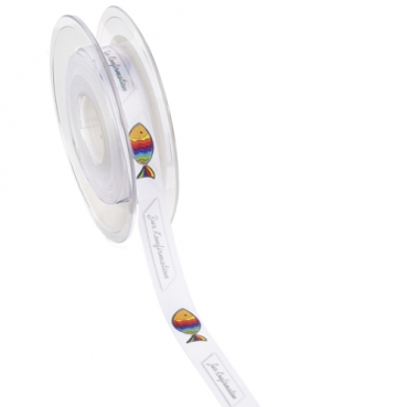 20 Meter Tischband, Schleifenband Regenbogenfisch -Zur Konfirmation-, 15 mm