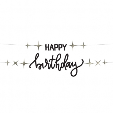 1 Meter Partykette Geburtstag -Happy Birthday- in Schwarz/Champagner