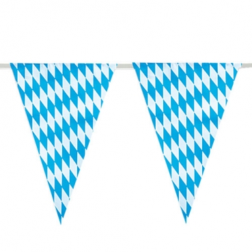 10 Meter Wimpelkette Bierfest, Bayrische Raute in Blau/Weiß.