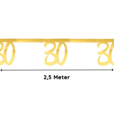 2,5 Meter Girlande, Geburtstag, -30- in Gold, 20,5 cm -