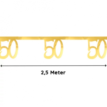 2,5 Meter Girlande, Geburtstag, -50- in Gold, 20,5 cm