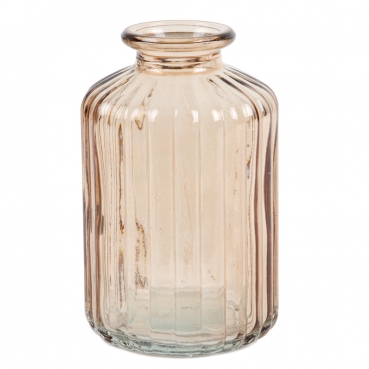 Kleines Glas Flaschen Väschen, gestreift, in Taupe, 10 cm
