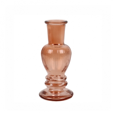 Glas Kerzenständer, Väschen, gestreift in Terracotta, 12 cm