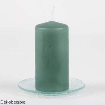 Dekobeispiel mit Stumpenkerze für den Glas Kerzenteller rund mit Struktur, 98 mm.
