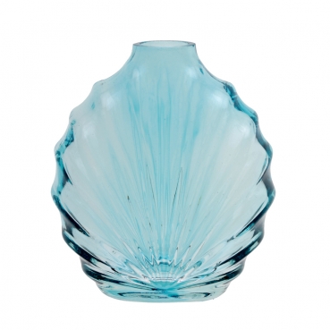 Glas Väschen klein, Muschel in Hellblau, 95 mm