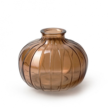 Glas Flaschen Väschen, rund mit Streifen in Braun, 10 cm