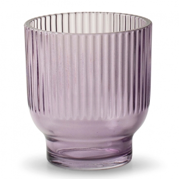 Glas Windlicht Dex mit Streifen in Lila, 10 cm