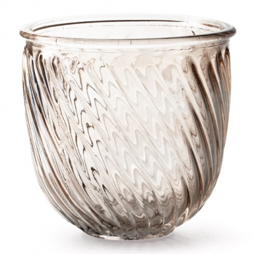 Glas Windlicht mit Streifen in Helltaupe, 12 cm