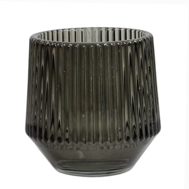 Glas Windlicht, konisch, gestreift in Rauchgrau, 80 mm