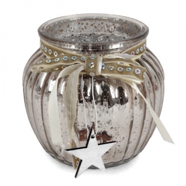 Glas Windlicht, Weihnachten mit Holz Stern, in Champagner verspiegelt, 10,5 cm