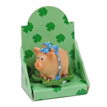Gastgeschenk Silvester, Glücksschweinchen mit Schleife in Blau, 32 mm