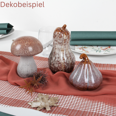 Herbst Dekobeispiel mit dem Steingut Kürbis in Beige/Braun glasiert, 92 mm.