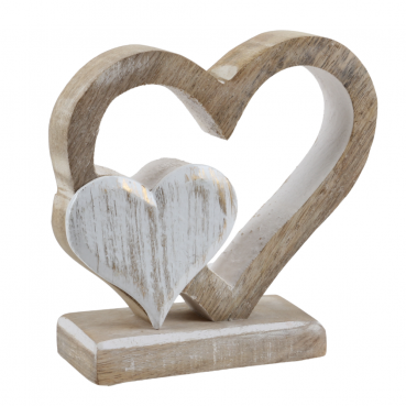 Holz Aufsteller Liebe, Hochzeit, Mangoholz Herzen in Hellbraun/Weiß, 13 cm