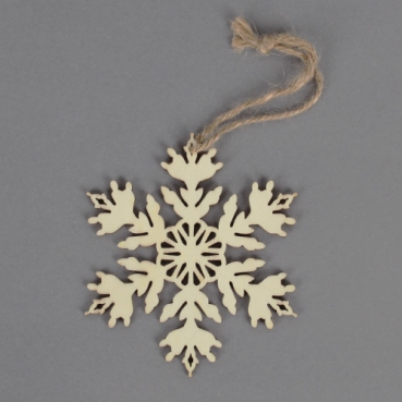 Deko Holz Eiskristall zum Aufhängen in Hellbraun, 10 cm
