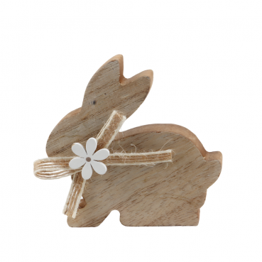 Kleiner Holz Hase in Hellbraun mit Schleife, 85 mm