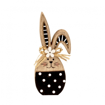 Kleiner Holz Osterhase in Schwarz/Weiß, 11 cm