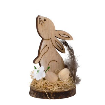 Kleiner Holz Osterhase auf Baumscheibe mit Verzierung, Nr. 2, 75 mm