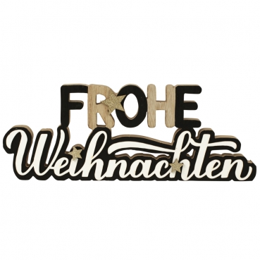 Holz Schriftzug Frohe Weihnachten in Schwarz/Weiß, 30 cm