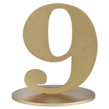 Holz Zahl 9 in Gold zum Aufstellen, 16 cm