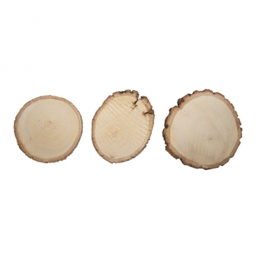 3 Holzscheiben, Kerzenteller, Untersetzer, 9 - 13 cm.