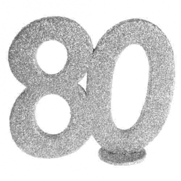 Jubiläumszahl 80 in Silber glitzernd zum Aufstellen, 10 cm
