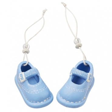 Keramik Baby Schuhe mit Schnur, Taufe in Hellblau, 53 mm