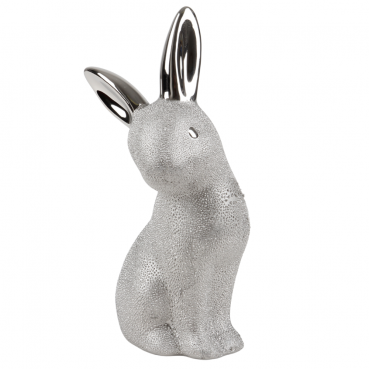 Keramik Hase in Silber, 15,5 cm