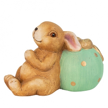 Keramik Hase sitzend neben Osterei in Mintgrün/Gold, 12 cm