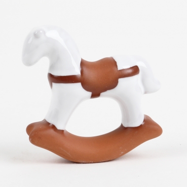 Kleines Keramik Schaukelpferd, Weihnachten, in Braun/Weiß, 75 mm