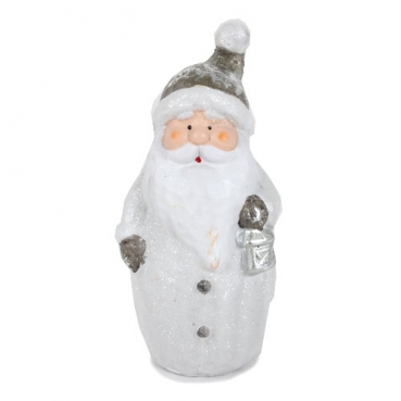 Keramik Weihnachtsmann in Grau-Silber/Weiß glitzernd, 15 cm