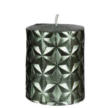 Stumpenkerze James, Sternmotiv, Weihnachten in Grün metallic, 80 x 65 mm