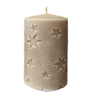 Große Stumpenkerze Mila, Sterne, Weihnachten in Taupe, 130 x 75 mm