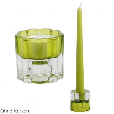 Glas Kerzenhalter Blume, 2 in 1 für Leuchterkerzen, Teelichter, in Hellgrün