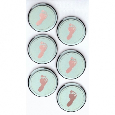 Klebe Sticker 3D Taufe, Babyfüßchen in Mint/Kupfer metallic