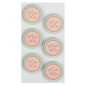 Klebe Sticker 3D -Mrs. Mr.- Herzen in Rosa/Mintblau
