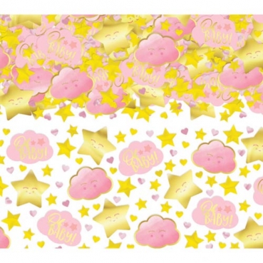 Konfetti Babyparty, Wölkchen, Sterne & Herzen in Rosa/Gold