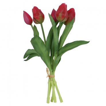 5er Bund Kunstblumen Real Touch, Tulpen in Rot-Pink, 30 cm