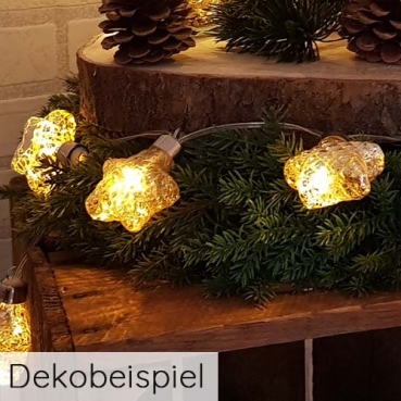 Edle Lichterkette mit 6 LED Sternen in Weiß/Silber, 70 cm, mit Timer