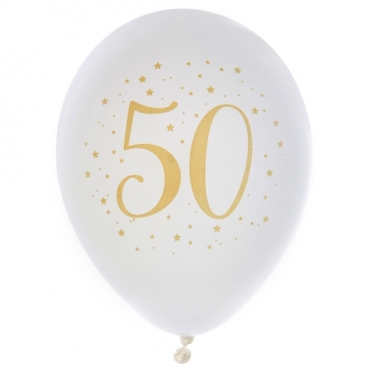 8 Luftballons Geburtstag -50- in Weiß/Gold