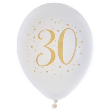 8 Luftballons Geburtstag -30- in Weiß/Gold