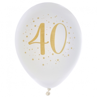 8 Luftballons Geburtstag -40- in Weiß/Gold