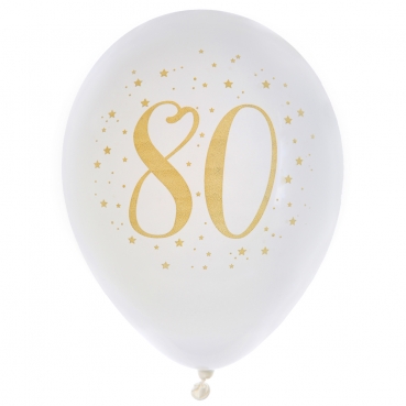 8 Luftballons Geburtstag -80- in Weiß/Gold