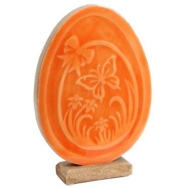 Deko Osterei aus Mangoholz, Glanz in Apricot-Orange, 21,5 cm