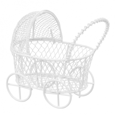 Metall Kinderwagen, Bonboniere, Taufe, in Weiß, 75 mm, für Geldgeschenke