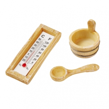 3tlg. Miniatur Wellnessdeko Sauna Set, 30 - 60 mm, für Geldgeschenke