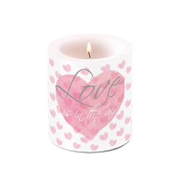 Tischkerze Hochzeit -Love is in the air-, Herzen in Rosa, 90 mm, 35 h Brenndauer
