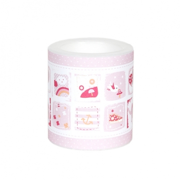 Tischkerze Taufe, Babymotive in Rosa, 80 mm, 26 h Brenndauer
