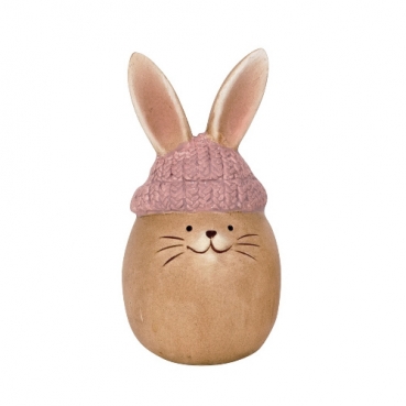 Keramik Osterei Hase mit Mütze in Braun/Altrosa, 12 cm